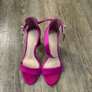 Gianni Bini Fiery Pink Satin Joenah Block Heel Ankle Strap Sandals